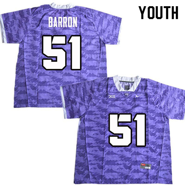 Youth #51 Harrison Barron TCU Horned Frogs College Football Jerseys Sale-Purple - Click Image to Close